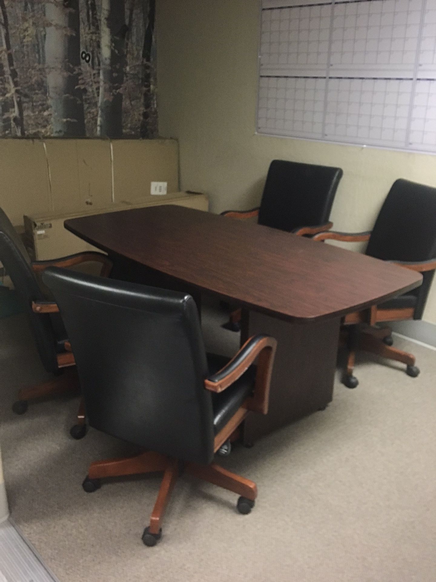 Conference Room Table & 4 Leather Chairs