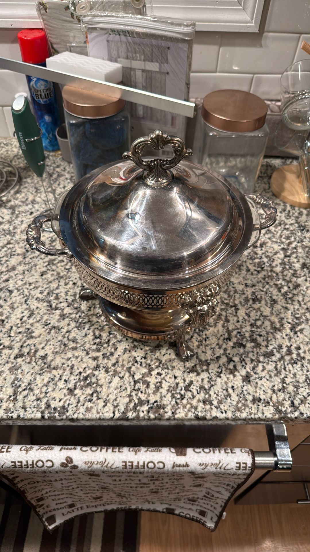Vintage Raised Silver Serving Casserole Dish with Cover