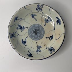 Antique Chinese Blue & White Porcelain Shallow Bowl