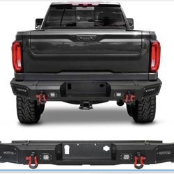 Rear Bumper Compatible with 2020 2021 2022 2023 2024 2025 GMC Sierra 2(contact info removed) W/LED Lights and D-ring GMC25-HG02