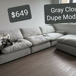 Gray Sectional Couch Sofa Cloud Dupe Modular 