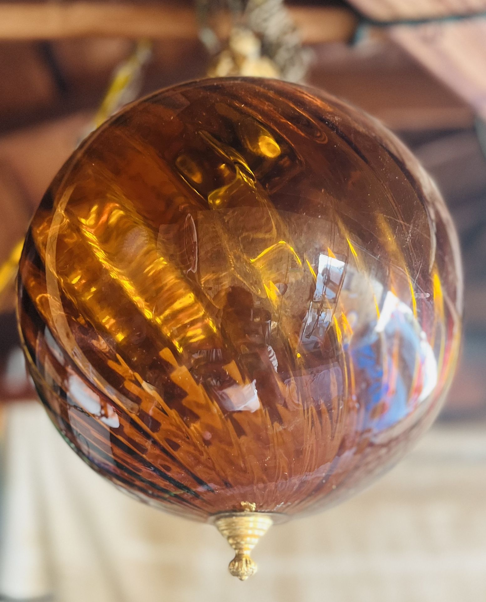 Vintage mid-century, glass globe, swag pendant, hanging light