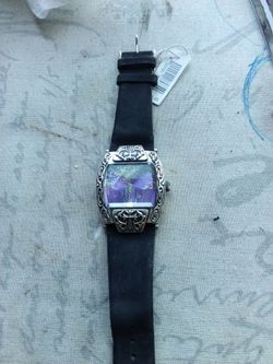 Ornate Silver-Tone Watch with Purple Dial