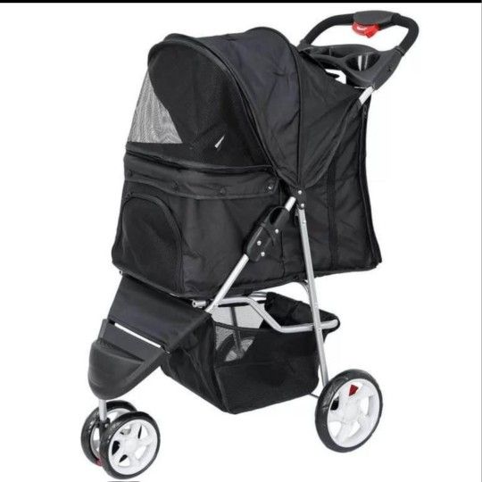 Foldable Dog Stroller 3 Wheels Pet Stroller for Dog / Cat Durable Travel Carrier With Storage Basket