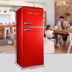 10.0 cu. ft. Retro Top Freezer Refrigerator with Dual Door True Freezer, Frost Free in Red