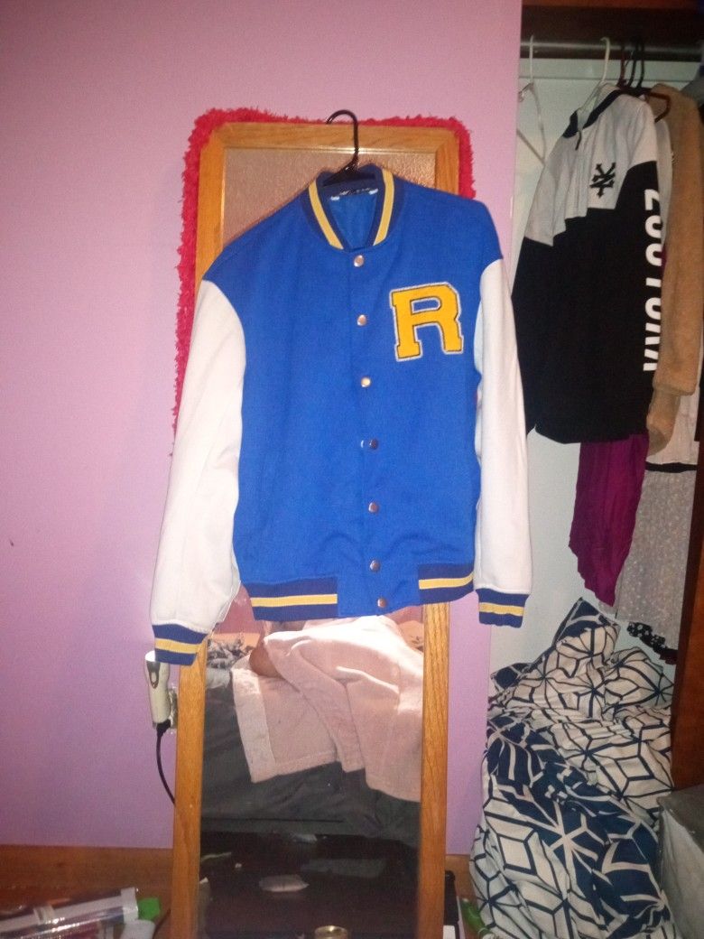 ZARA Royal Blue Varsity Bomber Jacket (Size Medium)