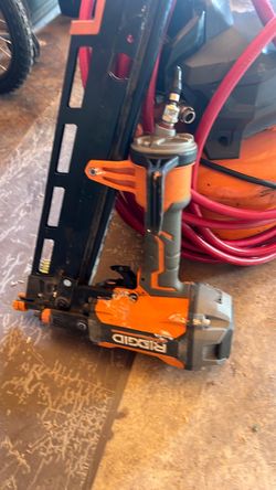 RIDGID Pneumatic Framing Nailer and pancake compressor and air hose