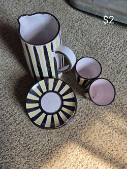 Ceramic Pitcher, Plate, and Cup Set