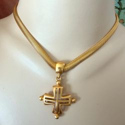 Vintage Anne Klein Gold Tone Cross Statement Necklace