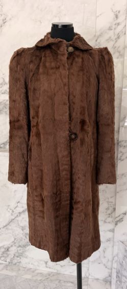 Vintage Normart’s Furs Fresno Genuine Brown Fur Long Coat Women’s Retro