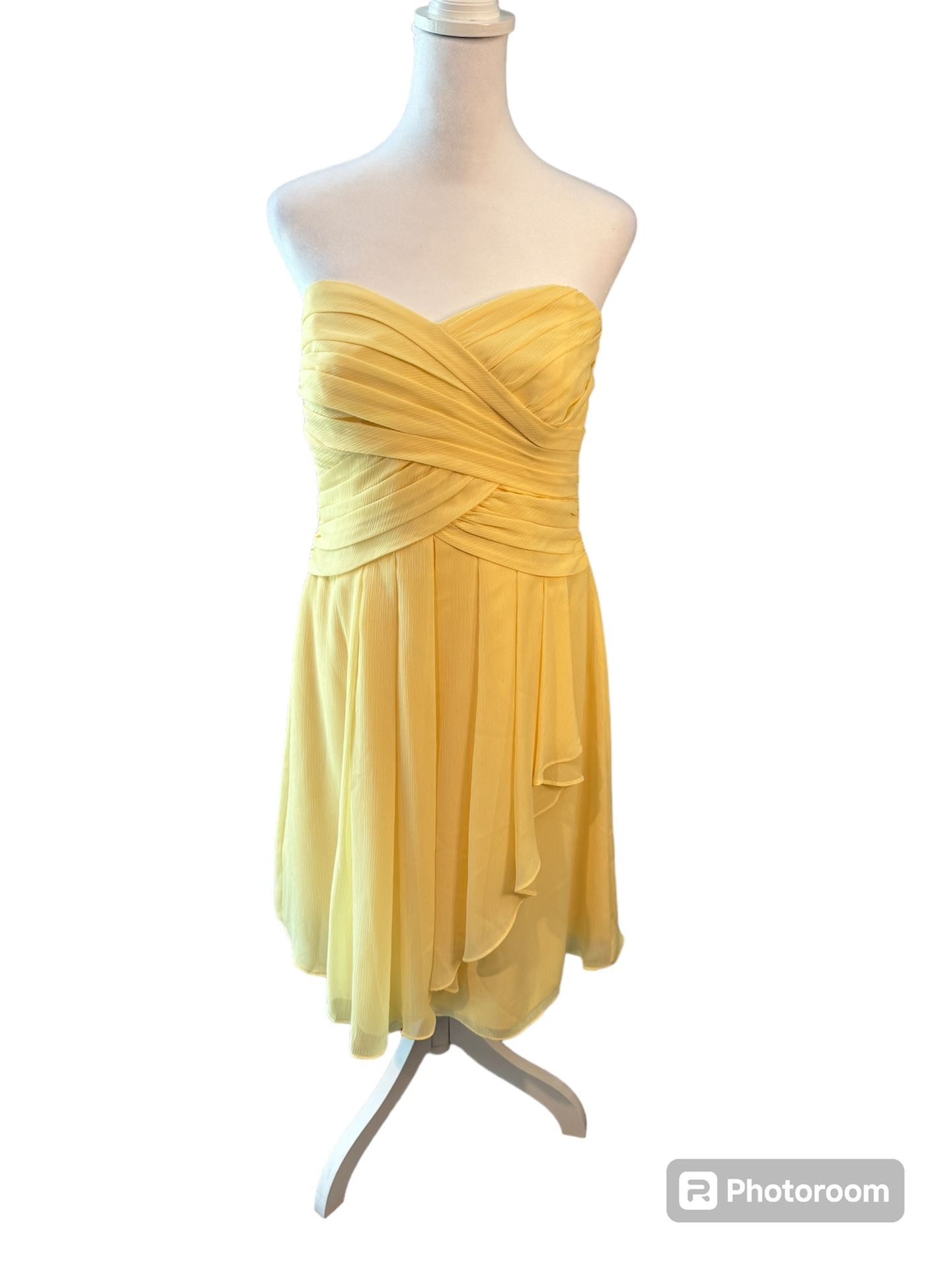 David’s Bridal Yellow Strapless Knee Length Dress Size 12