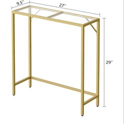 Slim Console Table, 27" Narrow Behind Sofa Table, Tempered Glass Entryway Table with Metal Frame, Adjustable Feet, Industrial Style