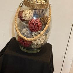 glass. Container With The Wrapped Balls Of Twine.! 