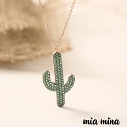 Cactus Silver Necklace Rose Gold Plated