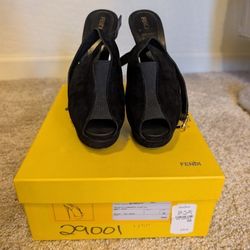 FENDI Suede High Heel Pumps Peep Toe
