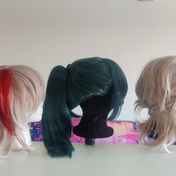 Wigs Lot Of 3 Blonde Green Red Genshin Kazuha Albedo Ponytail