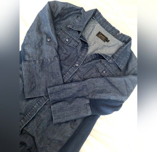 Cavalini Women's Blue Denim Shirt Medium, 3/4 Sleeve, Button Front