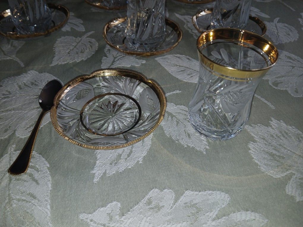 Tea Set-Cut Crystal Russian Tea Set, SEE AT GARAGE SALE THIS WEEKEND , READ DESCRIPTION