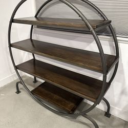 World Market Round Burnt Alder and Metal Bookshelf