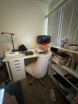 Desk and chair plus shelves