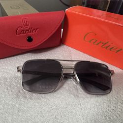Cartier Sunglasses – Square Aviator Style with Silver Frame