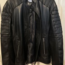 Deci/Decrum Black Leather Cafe Biker Jacket - Men's M, Excellent Condition 