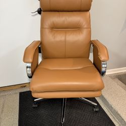 Brand New Brown Real Leather Tall Back Height Adjustable Reclining Executive Office Chair 
