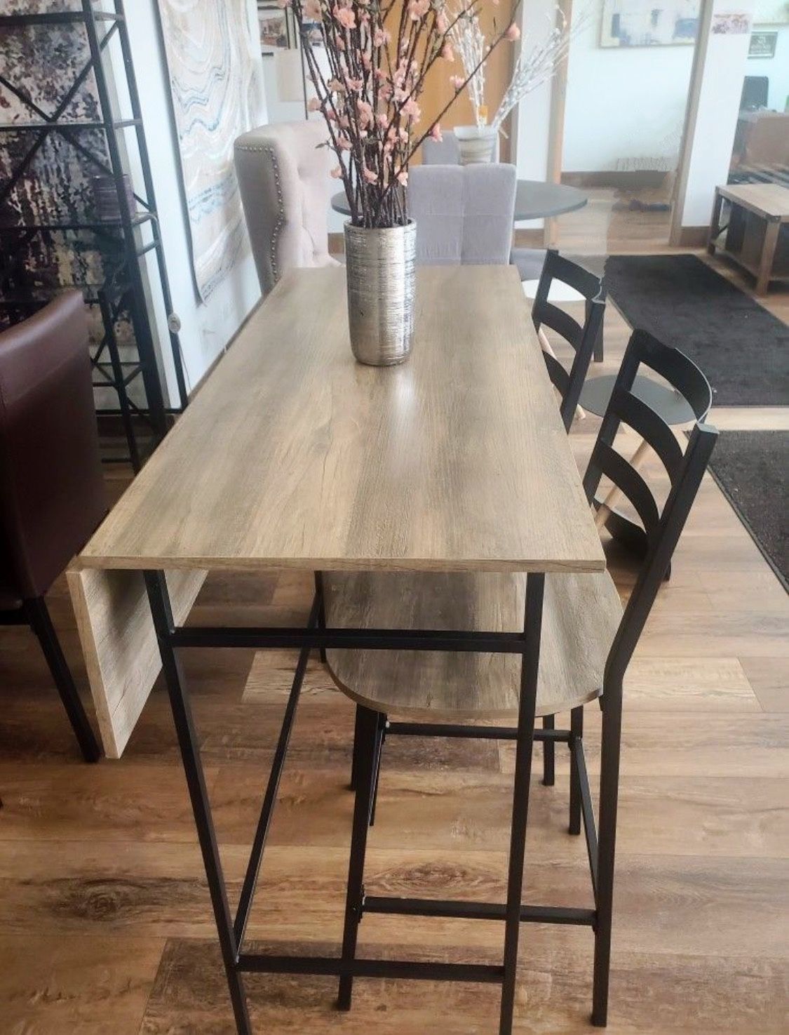 3 Piece Drop Leaf Counter Height Kitchen Dining Set with Storage