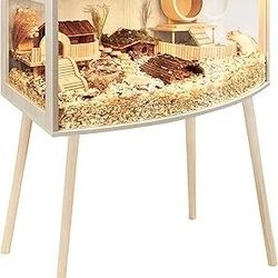  Hamster Cage with Curved Design,Chew Proof Wooden Hamsters Enclosure with Leg Stand and Openable Top or Gerbils,Hamster Habitat (40"x20"x20")
