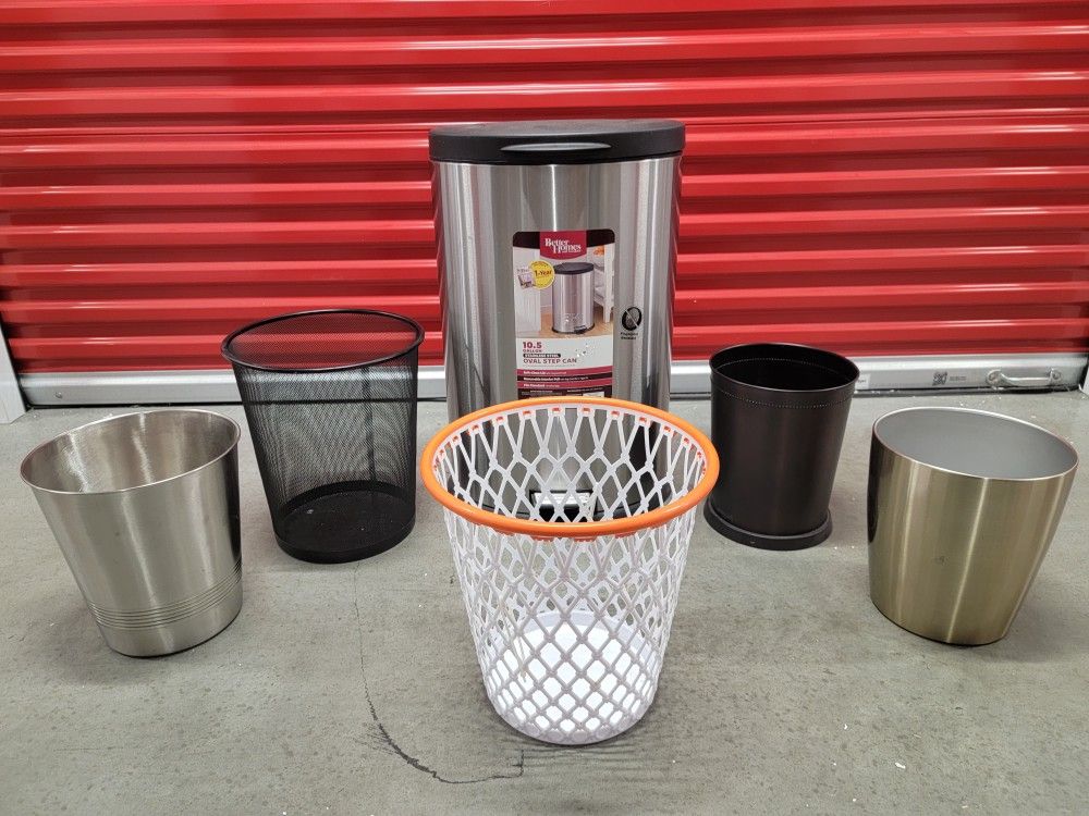 Lots of (6) Trash Cans, Different Style Size, and Finish