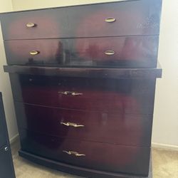 Vintage Mid Century Modern Wood Tall 5 Drawer Dresser 