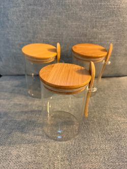 NEW Set of 3 Overnight Oats Jars – 16 oz Glass with Bamboo Lids & Spoons