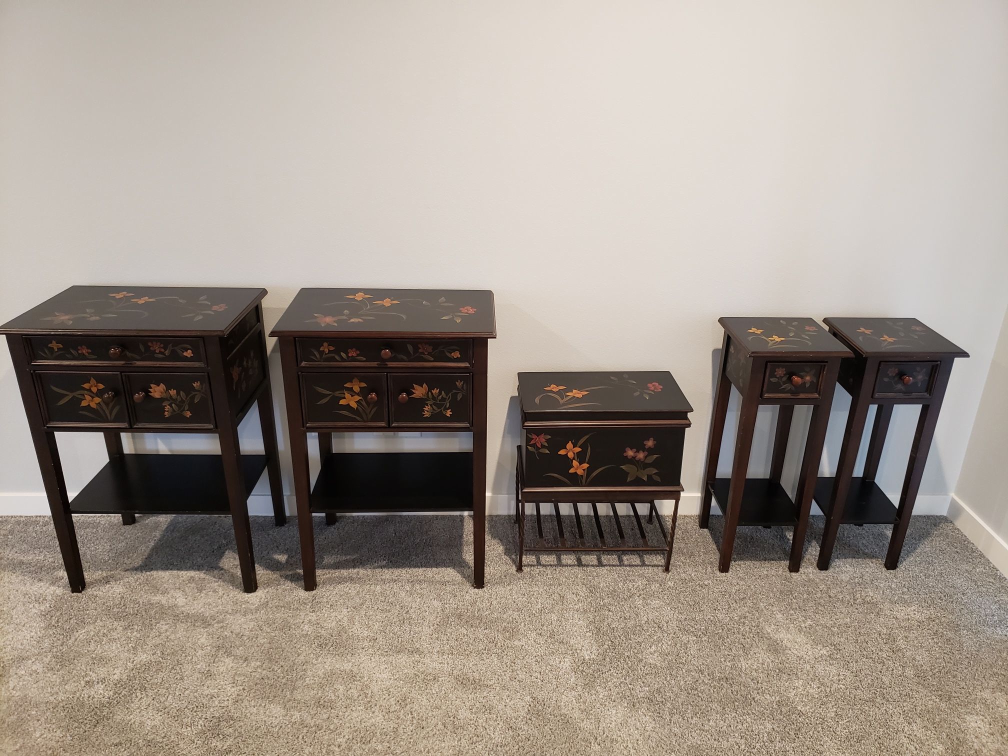 Two Nightstands, Two End Tables, And A Chest