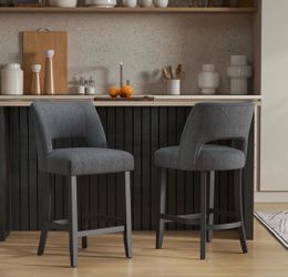 Set of 2 Dark Gray Upholstered Counter Stools - VK278