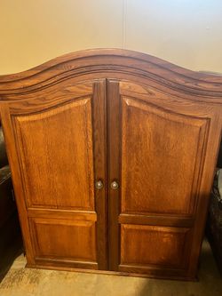Solid Oak Wood Armoire Cabinet