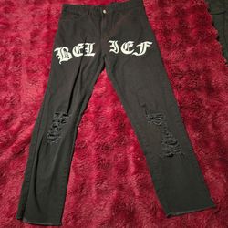 Shein Curve Women's Size L Bel lef Black Jeans Distressed Ripped