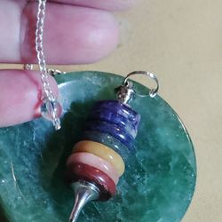 100%, PRECISION! MULTI GEMSTONES, ALL KARMA NATURAL STONES.  WITH A VERY FINE POINT AND A CRYSTAL HAND GRIP. 🌠 PENDULUM. DEVENARY, 9-1/4-IN LONG