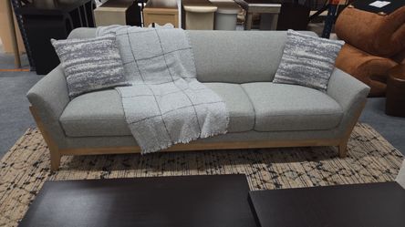 Modern Gray Sofa with Wood Frame – Like New!