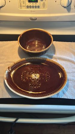 McCoy Brown Glazed Stoneware Bowl and Platter Set