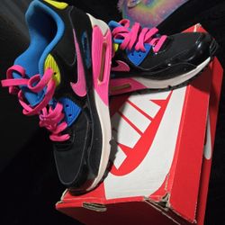 Nike Air Max 90  - Black Pink Blue - Size T Kids Youth