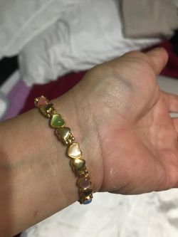 Gold-Tone Multi-Color Heart Link Bracelet