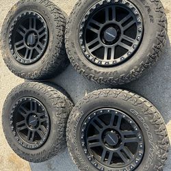 Black Vision Wheels and Goodyear all terrain tires 18” Rims 6 lug 6x5.5 bolt pattern 6x139.7 will fit Chevy Silverado GMC Sierra Toyota Tacoma Tundra 