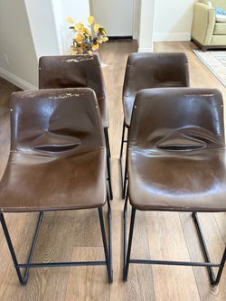 Set of 4 Brown Faux Leather Bar Stools