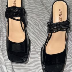 black patent platform sandals by WETKISS
