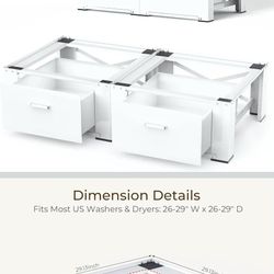 2 Pack Washer Dryer Pedestals with Drawer - 28" Laundry Pedestal for Washer and Dryer Stand, Steel Washing Machine Stand Raiser, 14.3 Inches Height El