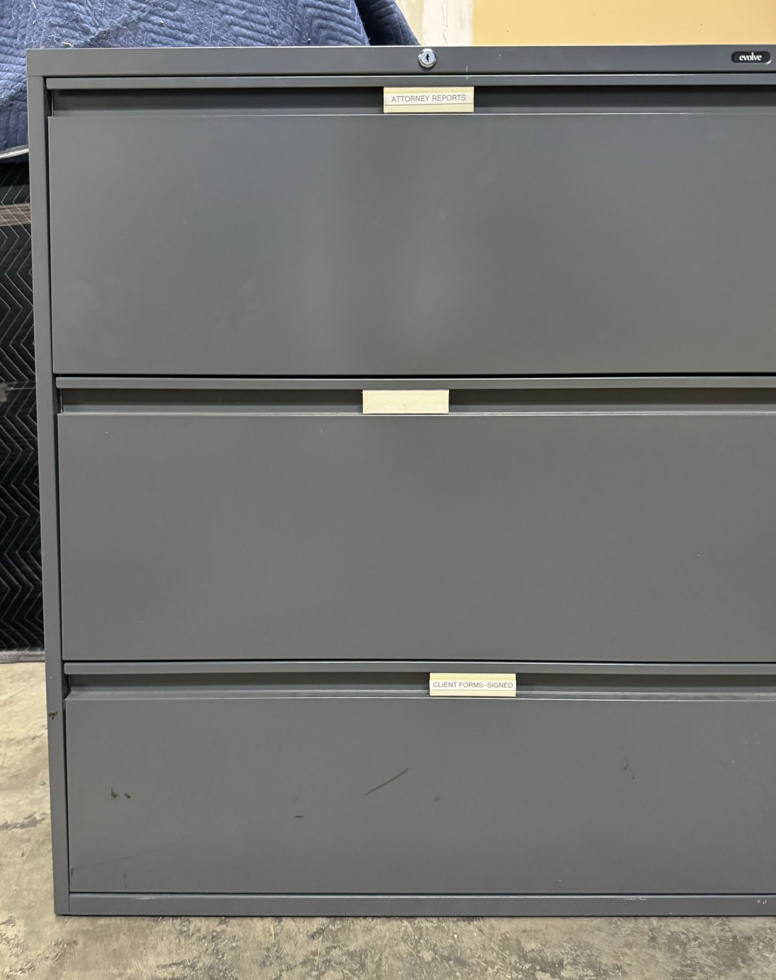 36”W Three Drawer Lateral File Cabinet w/Key