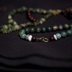 African Jasper Necklace And Bracelet w Black Tourmaline