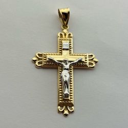 14K Solid Two-Tone Gold Crucifix Cross Pendant by Michael Anthony