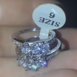 New! 2pcs 18k White Gold Filled woman’s wedding engagement ring size 6 