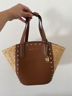 Michael Kors Straw and Leather Studded Tote Bag